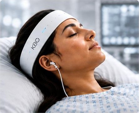 Patient wearing the KBO headband and earphone